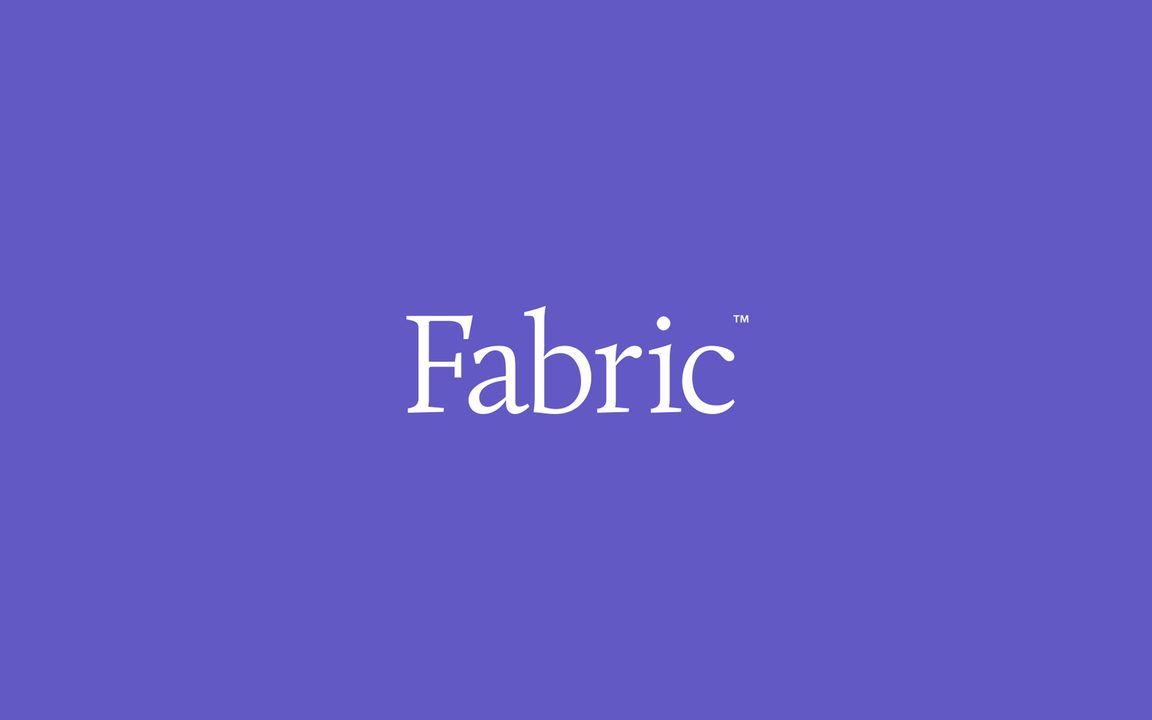 White Fabric wordmark on a solid violet field