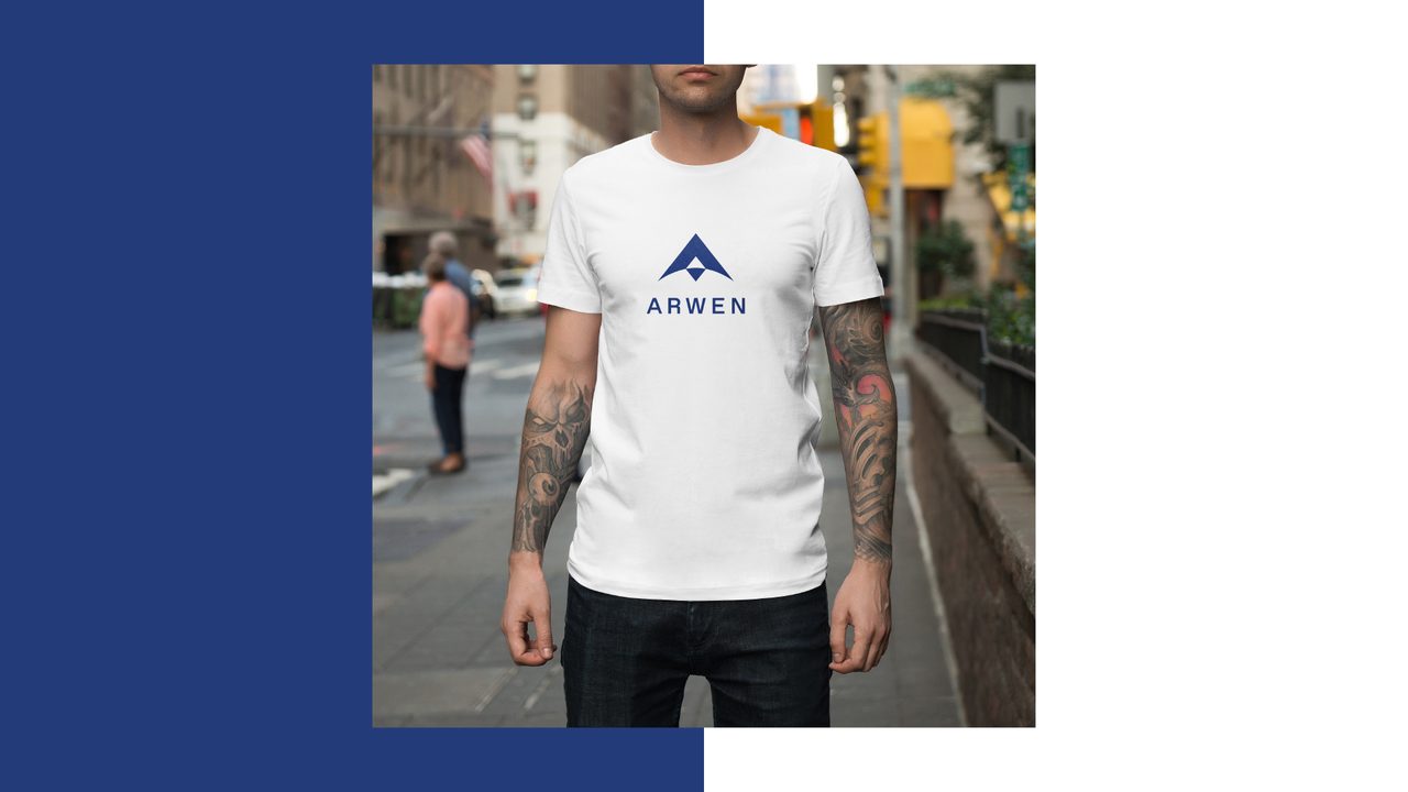 Arwen brand applied to business cards, presentation decks, and digital materials