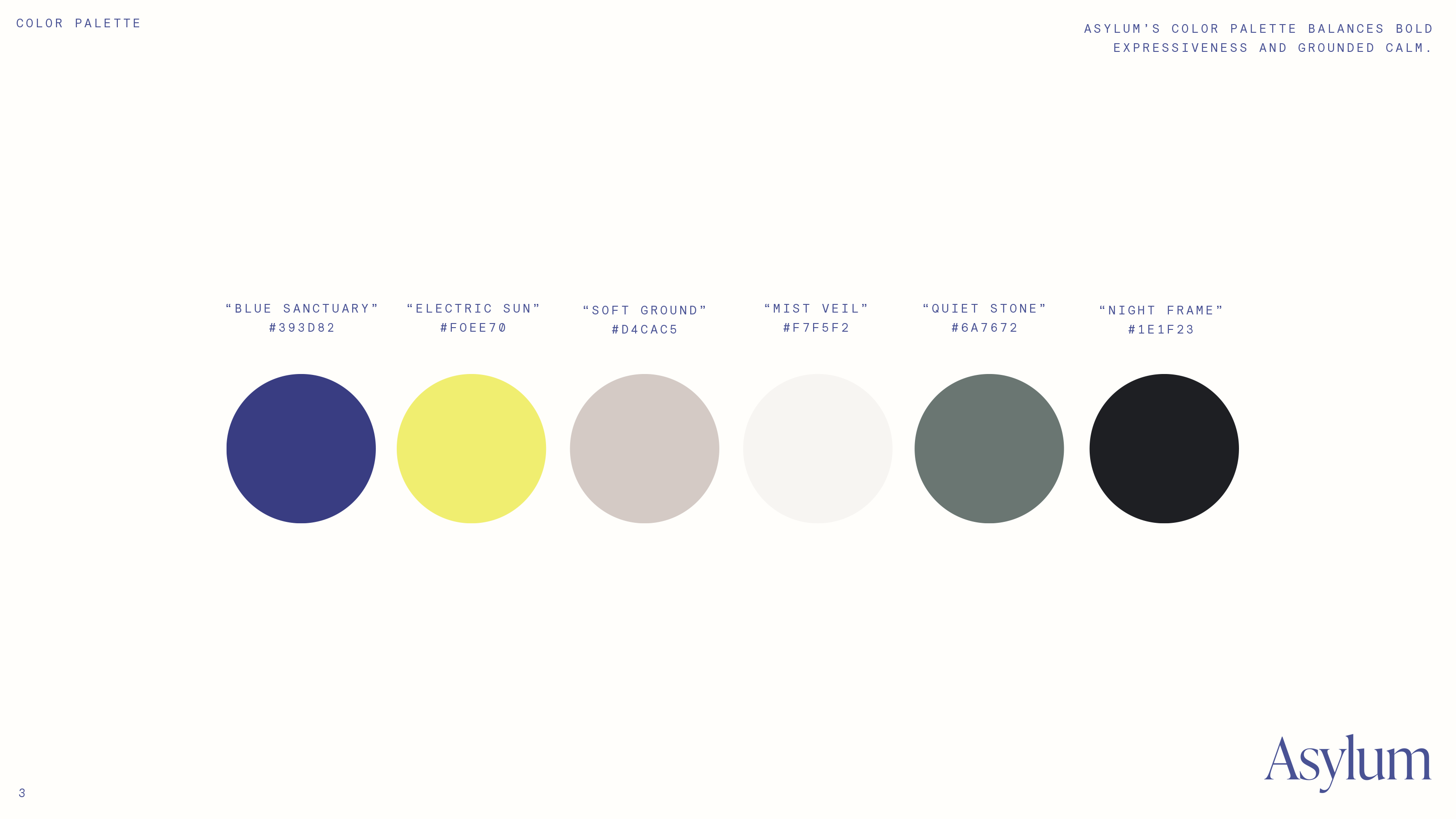 Asylum venture firm brand color palette showing primary and secondary colors