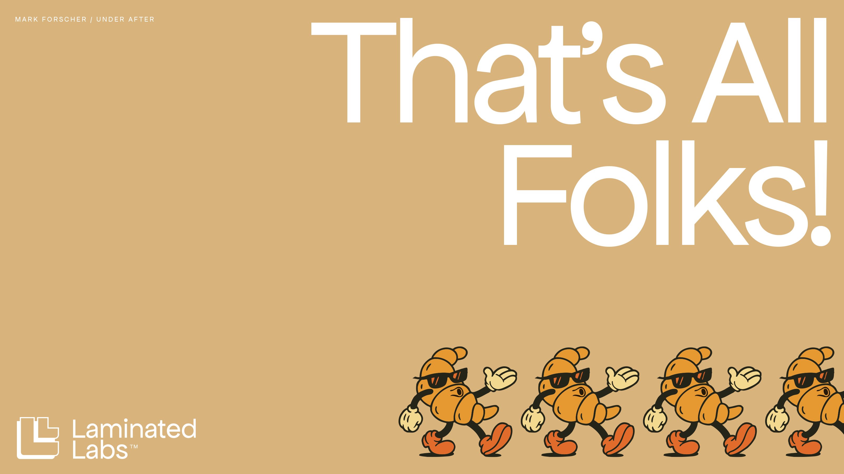 Laminated Labs brand closing graphic with walking croissant character